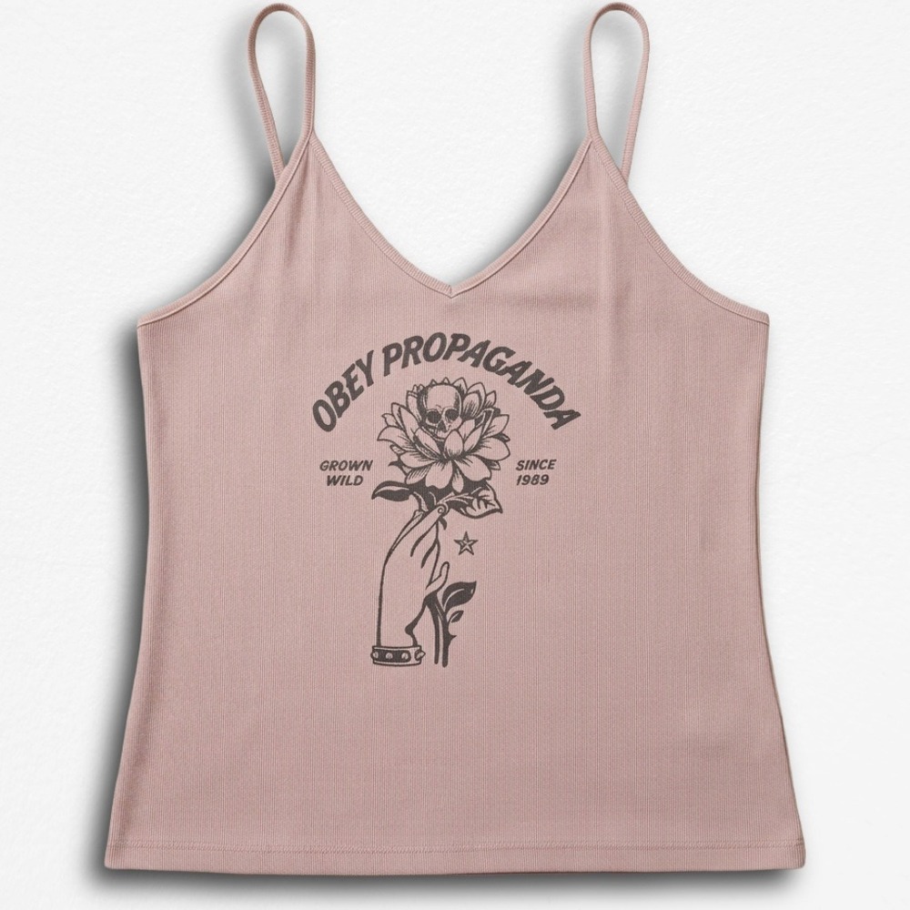 Obey Propaganda Grown Wild Pink Graphic Cami Tank Top Low Back Size M